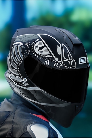 Dinamo Fighter Mat Siyah-beyaz Kask C1 Mat Siyah