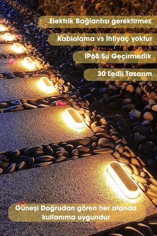 Technojet 1adet Güneş Enerjili 30ledli Premium Kalite Solar Dekoratif Zemin Bahçe Peyzaj Aydınlatma Sarı