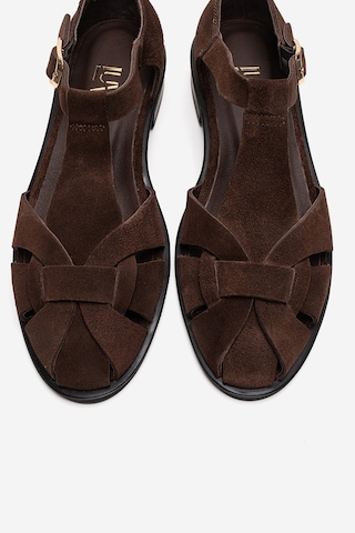 Luvishoes Dexara Kahverengi Süet Hakiki Deri Kadın Sandalet