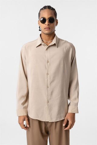Vamos Oversize Modal Kumaş Gömlek Bej