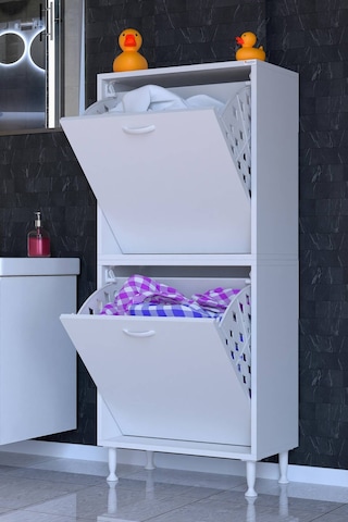 Deniz 2 Katlı Kirli Sepeti, Çok Amaçlı Banyo Dolabı - 65 X 138 X 32,5 Cm 65 Cm