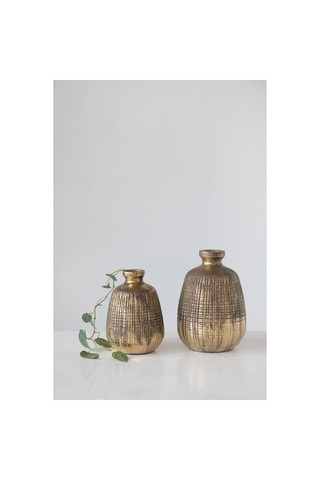 Altın Terracotta Desenli Vazo Modern Salon Konsol Sehpa Dekoru Açık Altın