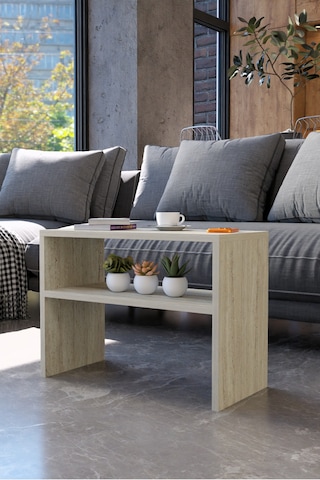 Alpa Ev Mobilya Alt Raflı Orta Sehpa, Modern Salon Sehpası, Dekoratif Çay & Kahve Yan Sehpası Traverten