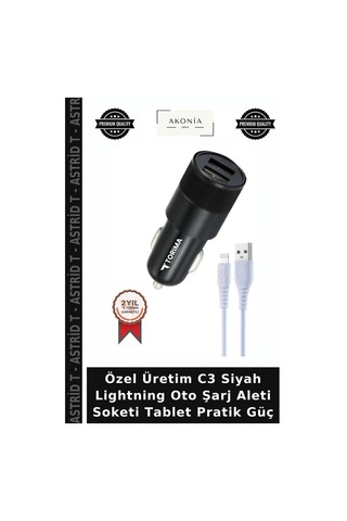 Özel Üretim C3 Siyah Lightning Oto Şarj Aleti Soketi Tablet Pratik Güç