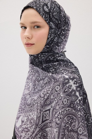 Mirsoy Scarf Eftelya Pamuk Etnik Desen Şal Siyah