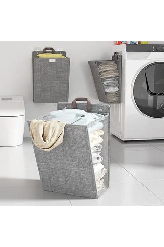 Kosona Duvar Takılı Çöp Giyim Sepeti, Banyo Odası İçin Katlanabilir, Kolay Kurulum, Dayanıklı Malzeme İle Evde Kullanıma Uygun, Gri Orta Boy Diğer