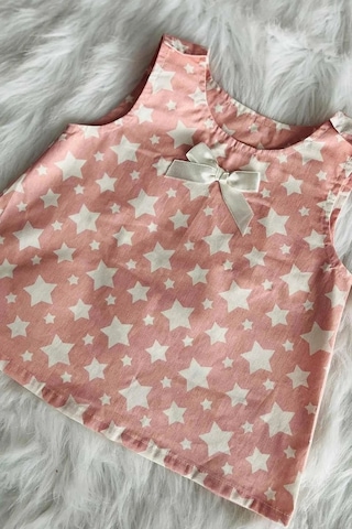 Yıldız Desenli Pembe Poplin Kız Çocuk Bebek Bluz Üst 001