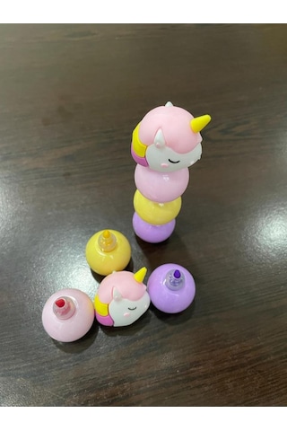 3 Renk Unıcorn Figürlü Mini Fosforlu Kalem Seti Pembe