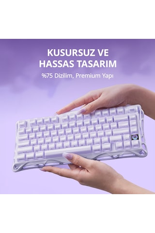 Gravastar Mercury K1 Rgb Kablosuz Mekanik Gaming Klavye, İngilizce Q, Lavender Purple