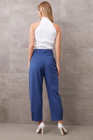 Paçası Düğmeli Yüksek Bel Pantolon Indigo