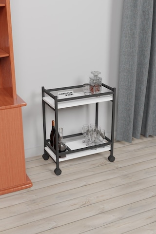 Servis Sunum Arabası Ev Tipi İki Katlı Şişe Bölmeli Servant Beyaz