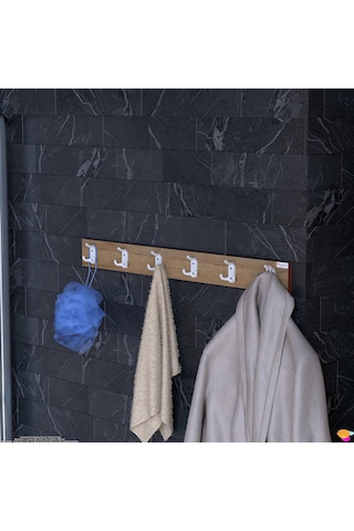 Modilayn Kedi Serisi 96,4x18 Cm 6' Lı Set 18 Kancalı Banyo Askısı Ekstra Düzen Ve Yer Tasarrufu Beyaz