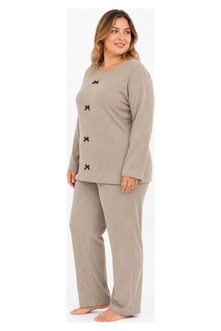 Sleeproom Büyük Beden Kadın Kaşkorse Mevsimlik Bej Pijama Takımı