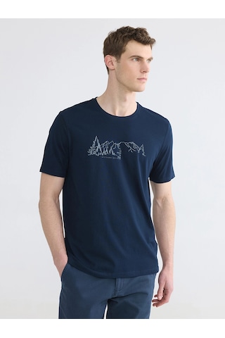 LC Waikiki Lcwaıkıkı Classic Lacivert Bisiklet Yaka Baskılı Erkek Tişört New Navy