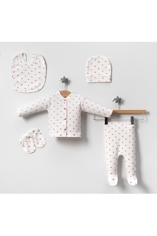 Yeni Doğan Pembe Kalpli 5 Parça Zıbın Set Hastane Cıkışı Pembe