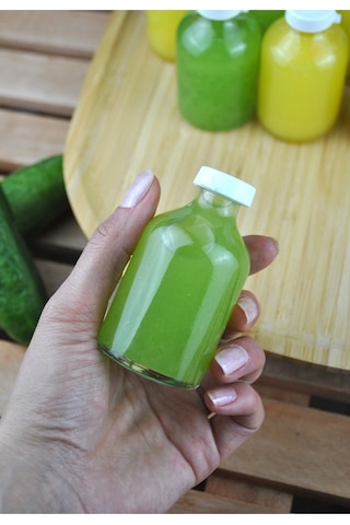 6 Adet Cam Ginger Shot Detox Şişesi Sızdırmaz Plastik Kapaklı Çok Amaçlı 50ml Beyaz