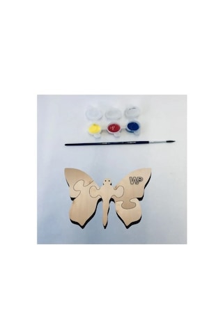 Masif Ahşap Puzzle Çocuklar İçin Boyanabilir Kelebek Boya Setli