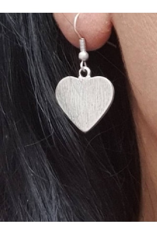 Kadın Gümüş Kaplama Antik Çelik Kalpli Sallantılı Küpe
