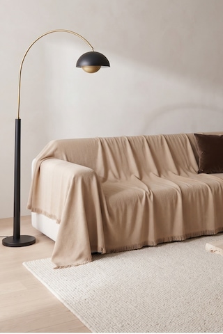 İskandinav Dokulu Pamuklu Saçaklı Koltuk Örtüsü Ve Koltuk Şalı Kaymaz Terletmez 180x300 Cm Bej