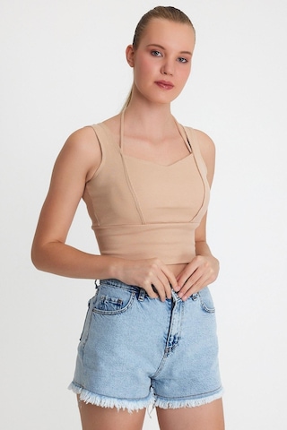 Polo State Kadın Ense Biye Detaylı Crop Bej