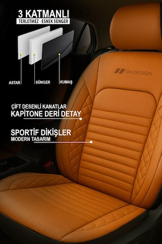 İstanbul Serisi Deri Oto Koltuk Kılıfı Hyundai İ20-i30-accent-blue-era-getz Uyumlu Taba