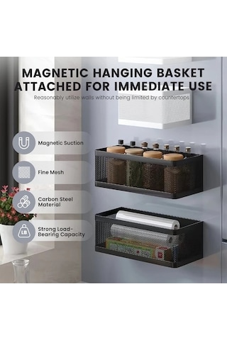 Trendooze Gaojunshop01 Siyah Büyük Manyetik Baharatlık Duvar Tipi Mutfak Düzenleyici Kağıt Havluluk Delme Yok Siyah