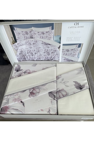 Capital Home Çift Kişilik Nevresim Takımı %100 Pamuk Saten 6'lı Set Krem Çiçekli
