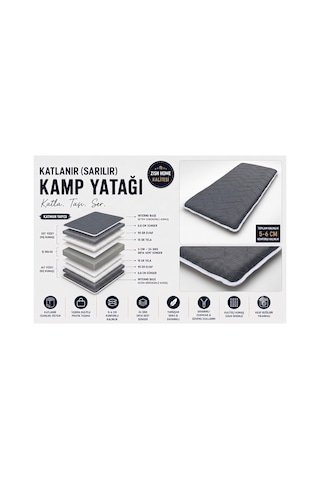 Gri Taşınabilir Katlanır Yatak Karavan Kamp Yatağı Anne Yanı Yer Yatağı 180 X 200 Gri