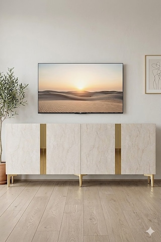 Ka1898atg Anka Konsol Ve Tv Sehpası Antrasit-traverten-gold 180cm