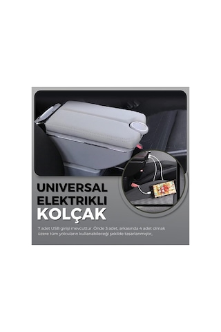 7 Usb Li Her Araca Uygun Universal Kolçak Kol Dayama Çift Açılır Gri