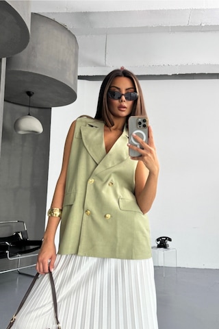 Modasize Gold Düğmeli Keten Yelek - Yeşil Yeşil