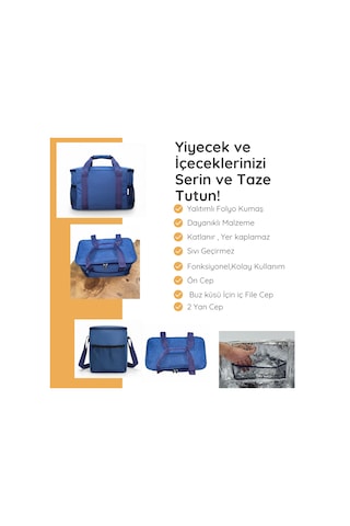 Termal Çanta 22 Lt- Büyük Termos Çanta, Piknik -kamp İçin Soğuk Tutan-303 Mavi