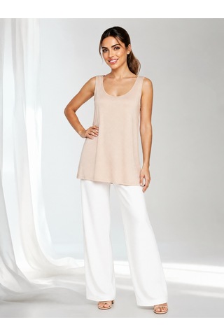 Nealirsanall.com Kadın Penye Oversize Kolsuz Salaş Tunik - U Yaka Dökümlü Uzun Atlet Beyaz