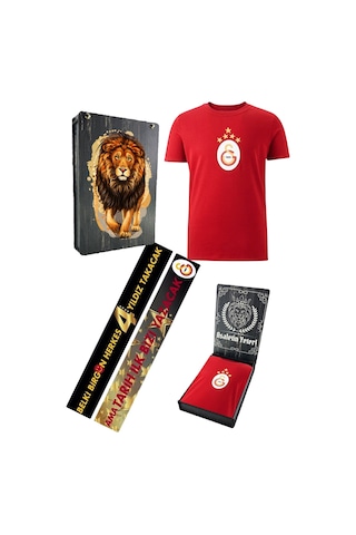 Galatasaray Lisanslı 5 Yıldızlı Arma Kırmızı T-shirt Uv Ahşap Kutulu KIrmızı