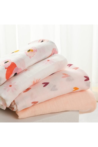 Muslin Kundak Bezi 4'lü Set Ultra Yumuşak ve Nefes Alabilir Pamuk 120x120 CM Pembe