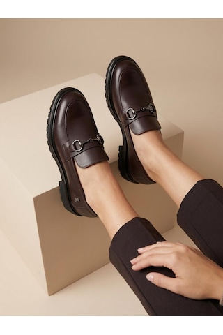 Venüs 2412922k Kadın Hakiki Deri Tokalı Loafer Ayakkabı Kahve