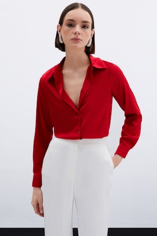 Sateen Oversize Saten Gömlek - Kırmızı