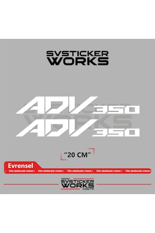 Honda Adv 350 Sticker Uyumlu Yazı Yüksek Kalite Özel Kesim Folyo 2'li Set Beyaz