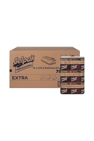 Selpak Professional Extra Plus Z Katlama Dispenser Havlu 200'lü 12 Paket 21.5 x 24 CM