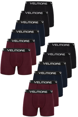 Velmore Erkek Boxer 12 Li Premium Kutu Pamuklu Likralı Beden S - 5xl Siyah-lacivert-bordo