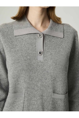 Nocturne Kadın Düğme Aksesuarlı Triko N26kd50153 Gri