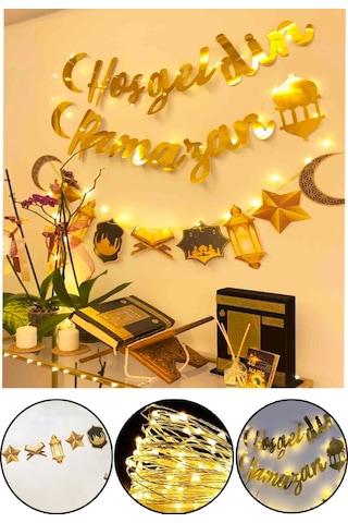 3 Parça Ledli Hoşgeldin Ramazan Banner Yazı Dekoratif Süs Temalı