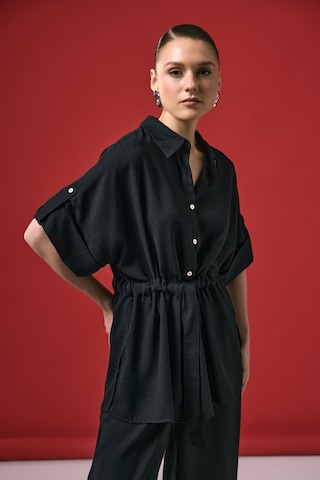 Beli Bağlamalı Kimono Gömlek - Siyah-137288