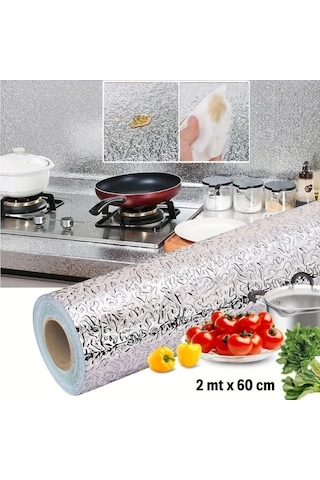 Ollevra Rulo Gümüş Alüminyum Folyo Duvar Kağıdı, 2 Mt X 60 Cm Kendinden Yapışkanlı Raf İçi, Su Geçirmez Folyo