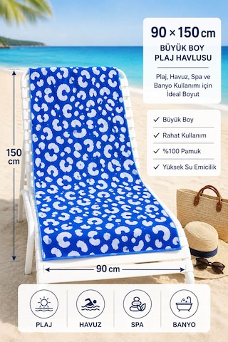 Büyük Boy Banyo Plaj Havlusu 90x150 Cm %100 Pamuklu Riviera 700 Gr Mavi