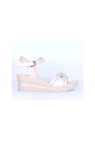 Moda Ayakkabı 149 Ortopedik Kadın 7cm Sandalet Ayakkabı Krem