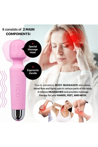 Leezsing Vücut Masaj Aleti Ergonomik Saplı Su Geçirmez Kaplama 8 Hız 20 Mod Kan Akışını Uyarır Ağrıyı Hafifletir Rahatlatıcı Kendi Kendine Masaj Pembe