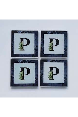 Decorita Cam Bardak Altlığı P Harfli Tasarım 4'lü Takım 10 x 10 CM Çok Renkli