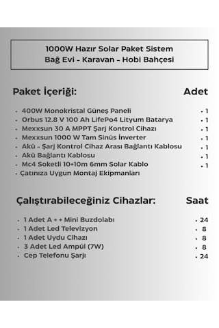 1000w Hazır Solar Paket - 2 Tam Sinüs Off-grid Güneş Enerji Sistemi