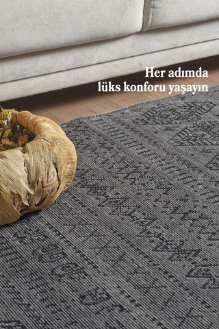 Antrasit İskandinav Şönil Halı Kaymaz Taban Yıkanabilir Salon Halısı Mutfak Yolluk